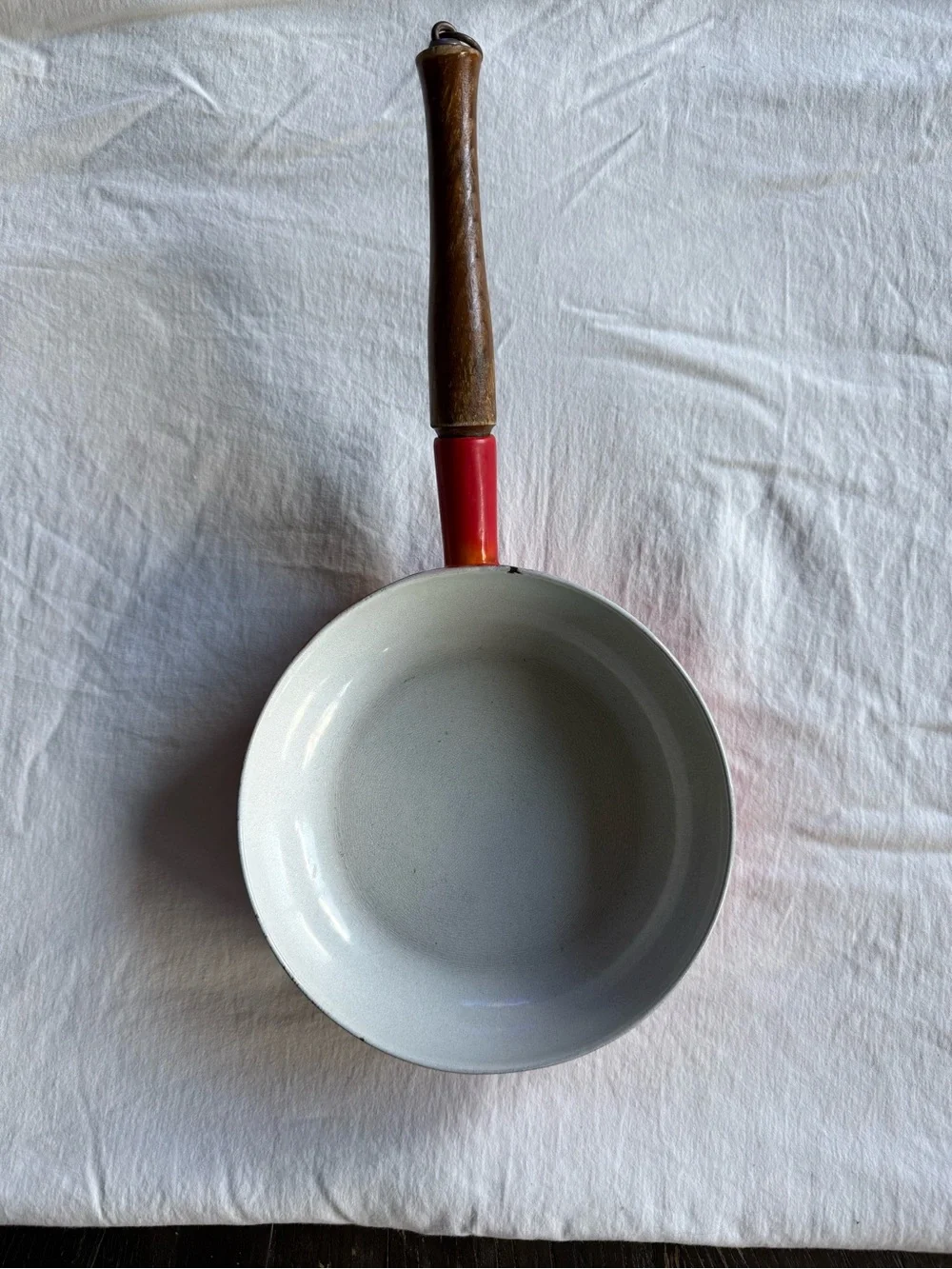 Descoware Flame Orange Vintage Frying Pan with Wooden Handle - Made in Belgium